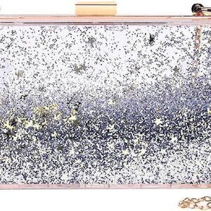 Womens Transparent Sequins Chain Clutch Evening Handbag Party Cross-body Purse S